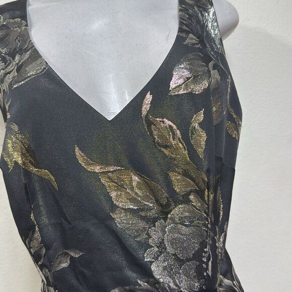 (N5) Trina Turk Taylor Metallic Floral Print Mini Dress,Black Gold Cocktail Sz 2 - Picture 6 of 16